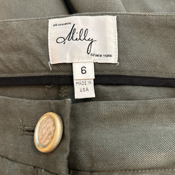 Milly High Waist Green Shorts Tailored Pleated Design - Picture 5 of 6